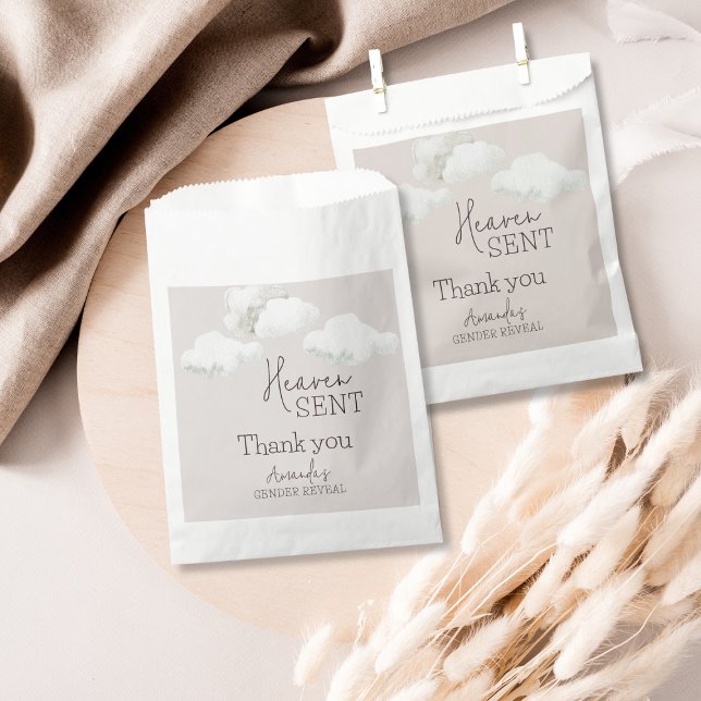 Dreamy Beige Neutral Heaven Sent Gender Reveal Favor Bag (Creator Uploaded)
