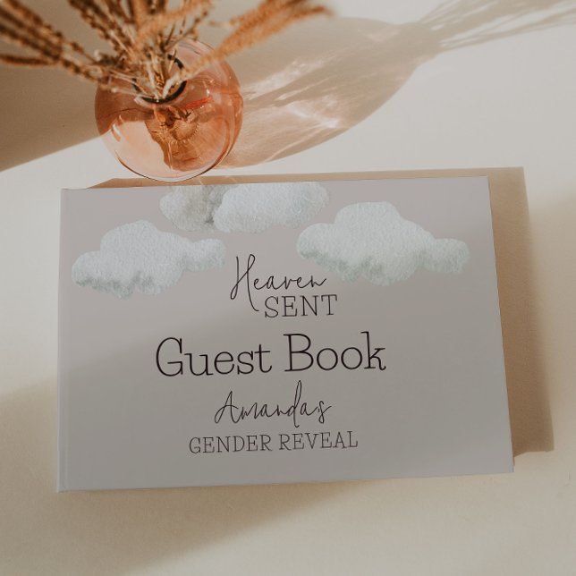 Dreamy Beige Neutral Heaven Sent Gender Reveal Foil Guest Book (Creator Uploaded)