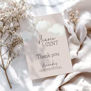 Dreamy Beige Neutral Heaven Sent Gender Reveal Thank You Card