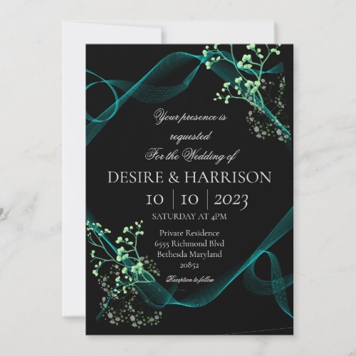Dreamy Black and Green Wedding Invitation