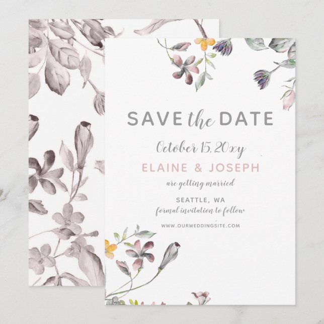 dreamy blooms blush floral wedding save the date invitation (Front/Back)