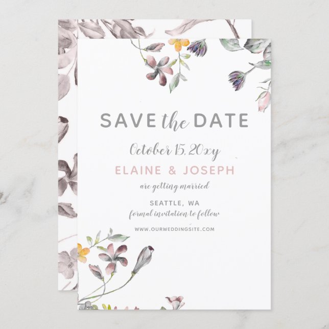 dreamy blooms blush floral wedding save the date invitation (Front/Back)