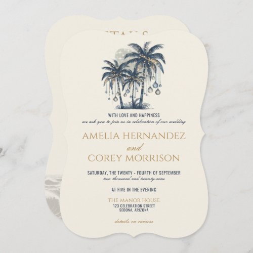 Dreamy Blue Beach with Details Wedding Invitation