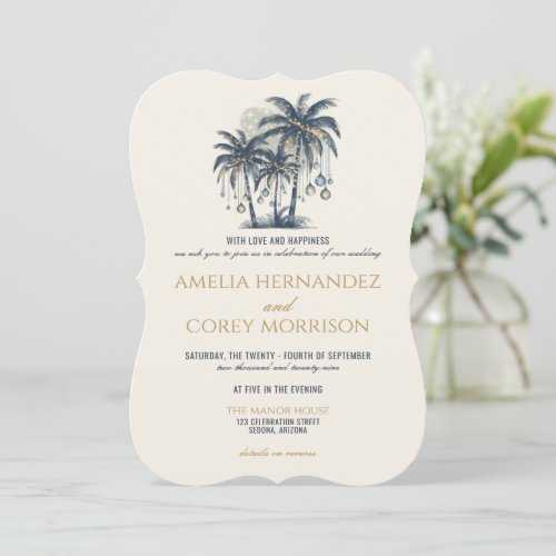 Dreamy Blue Beach with QR Code Wedding Invitation