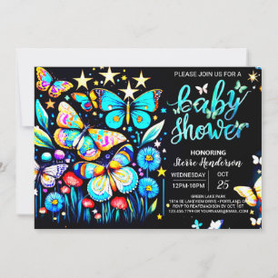 Dreamy Blue Butterfly Garden Boy Baby Shower Invitation