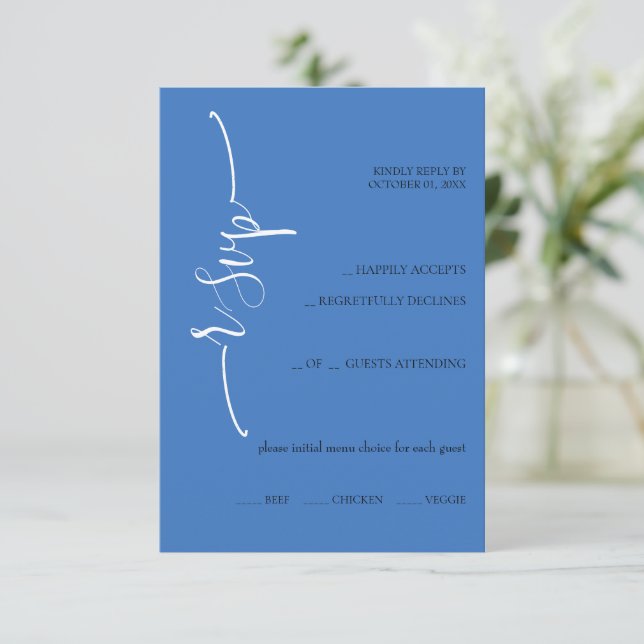 Dreamy Blue Calligraphy  RSVP Card (Standing Front)