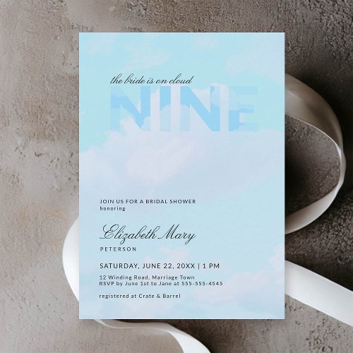 Dreamy Blue Cloud 9 Modern Elegant Bridal Shower Invitation