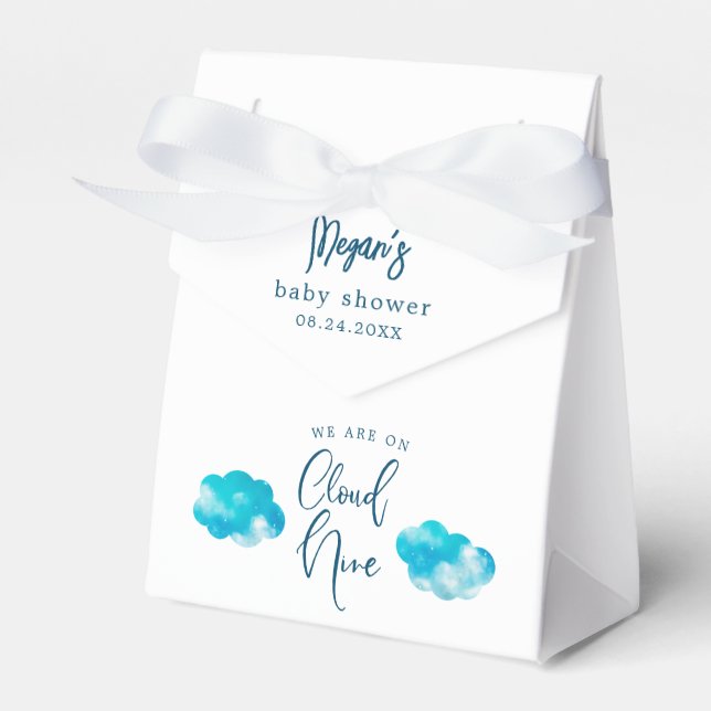 Dreamy Blue Cloud Nine Boy Baby Shower Favor Boxes (Front Side)