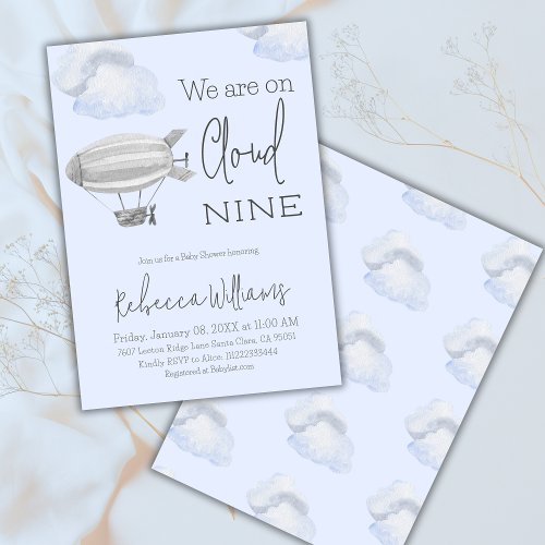 Dreamy Blue Cloud Nine Sky Themed Boy Baby Shower Invitation