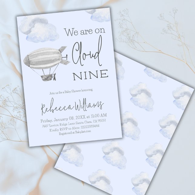 Dreamy Blue Cloud Nine Sky Themed Boy Baby Shower Invitation (Creator Uploaded)