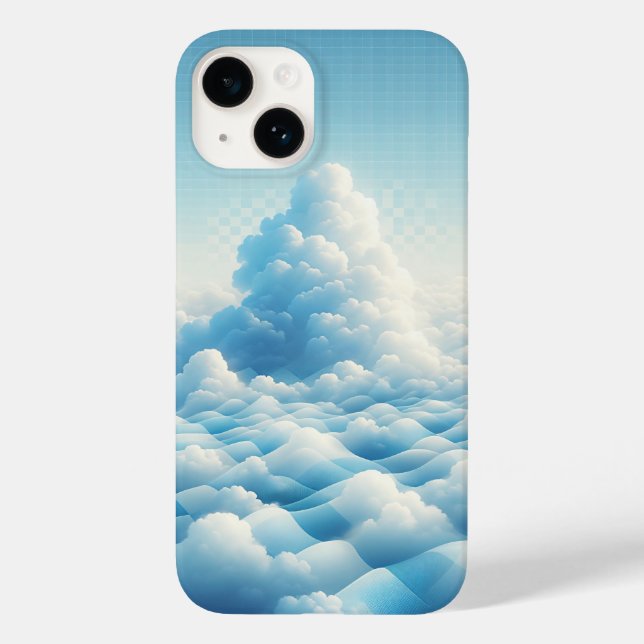 Dreamy Blue Clouds Phone Case - Surreal Sky Grid  (Back)