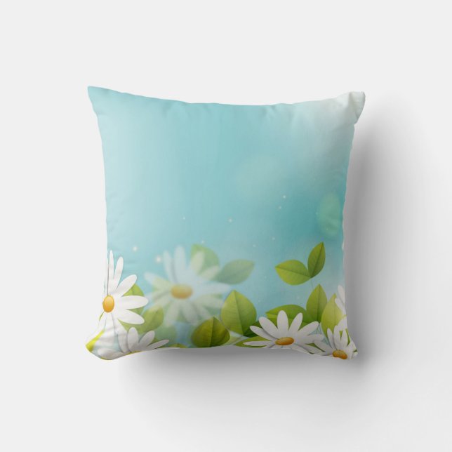 Dreamy Blue Daisy Floral Art Throw Pillow (Front)