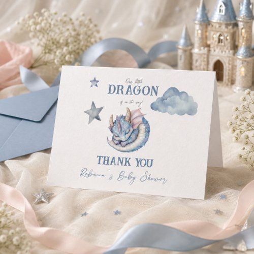 Dreamy Blue Fairytale Dragon Baby Shower Thank You Card