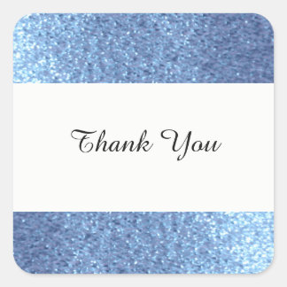 Dreamy Blue Faux Glitter Thank You Square Sticker