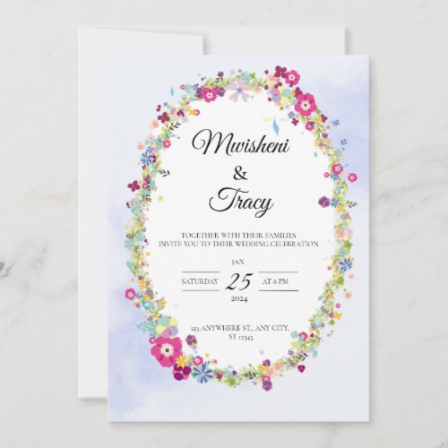 Dreamy blue floral wedding invitation