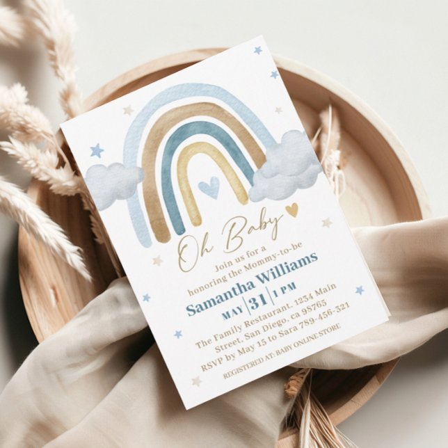Dreamy Blue Gold Boho Baby Shower Invitation (Creator Uploaded)