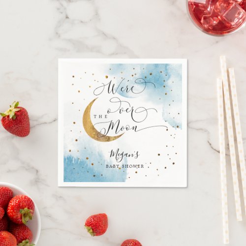 Dreamy Blue Gold Over The Moon Baby Shower  Napkins