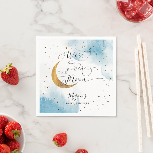Dreamy Blue Gold Over The Moon Baby Shower  Napkins (Insitu)