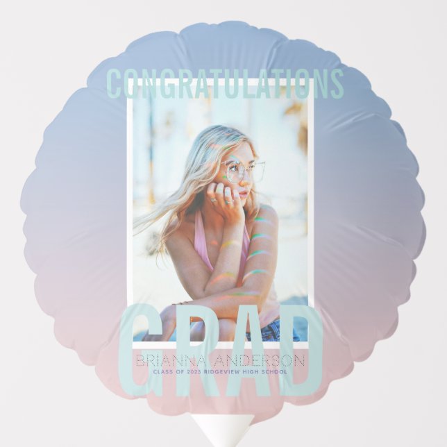 Dreamy Blue Gradient Photo Graduation Balloon (Front)