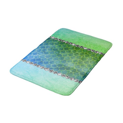 Dreamy Blue Green Mermaid Diamond Bling Bath Mat