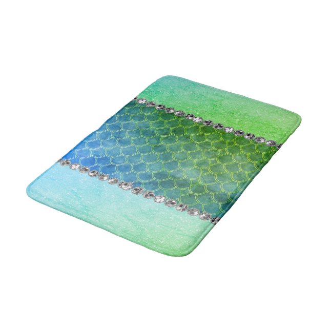 Dreamy Blue Green Mermaid Diamond Bling Bath Mat (Angled)