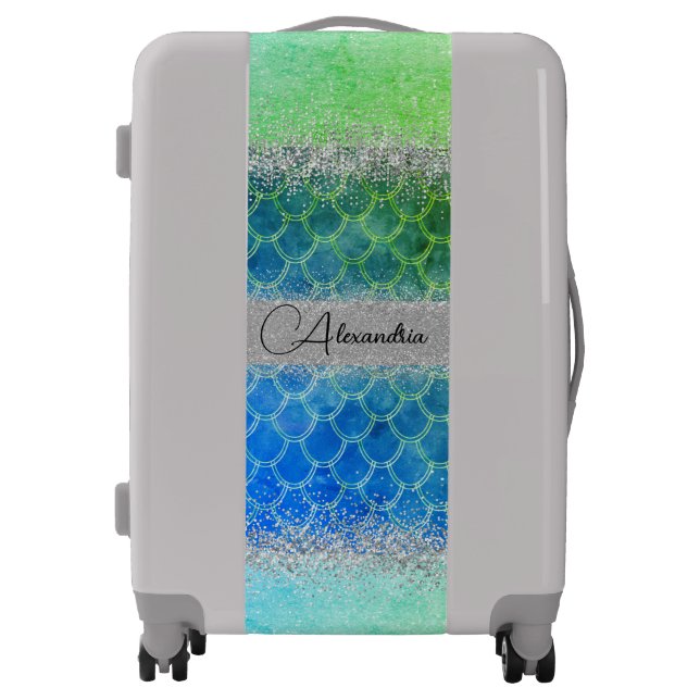 Dreamy Blue Green Mermaid Glittery Bling  Luggage (Front)