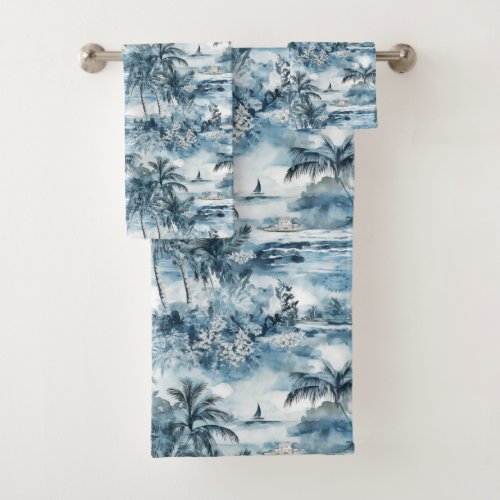Dreamy Blue Hawaiian Palms Coffee Mug Bath Towel Set