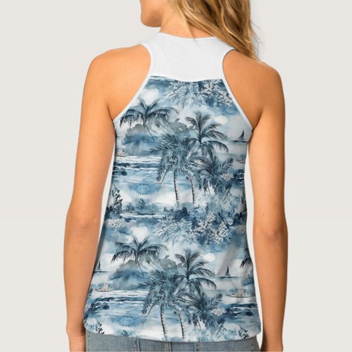 Dreamy Blue Hawaiian Palms Womens Tank Top