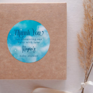 Dreamy Blue Heaven Sent Baby Shower Classic Round Sticker