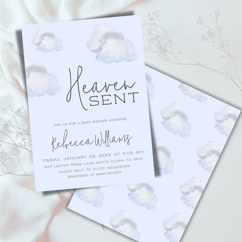 Dreamy Blue Heaven Sent Sky Themed Boy Baby Shower Invitation