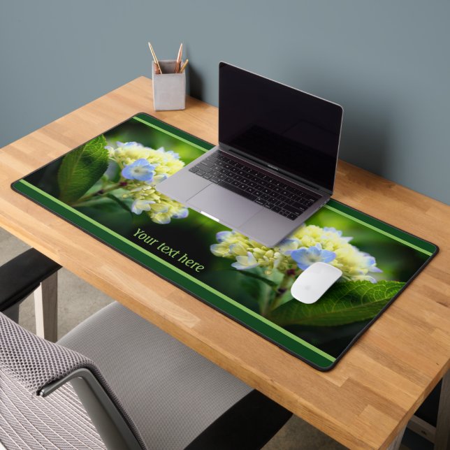 Dreamy Blue Hydrangea Flower Personalized Desk Mat (Office 2)