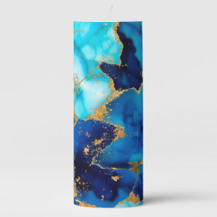 Dreamy Blue inks and Gold Pillar Candle