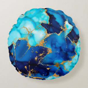 Dreamy Blue inks and Gold Round Pillow