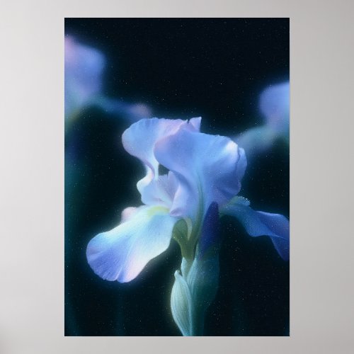 Dreamy Blue Iris Floral Wall Art Poster