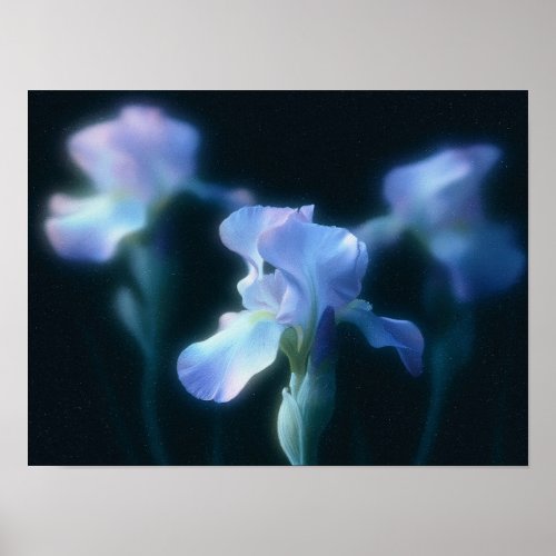 Dreamy Blue Iris Floral Wall Art Poster