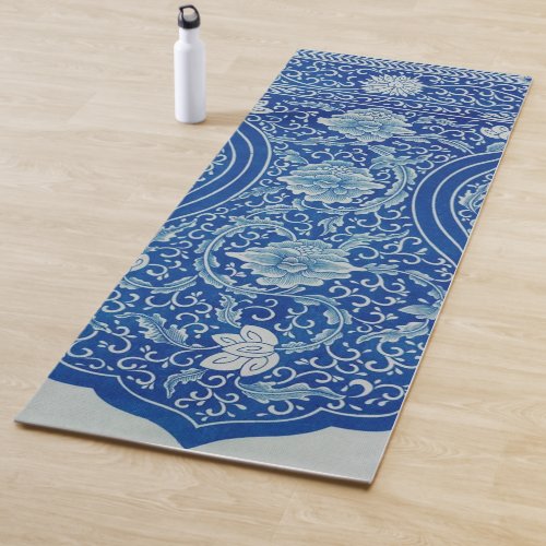 Dreamy Blue Lotus Vintage Chinoiserie Yoga Mat
