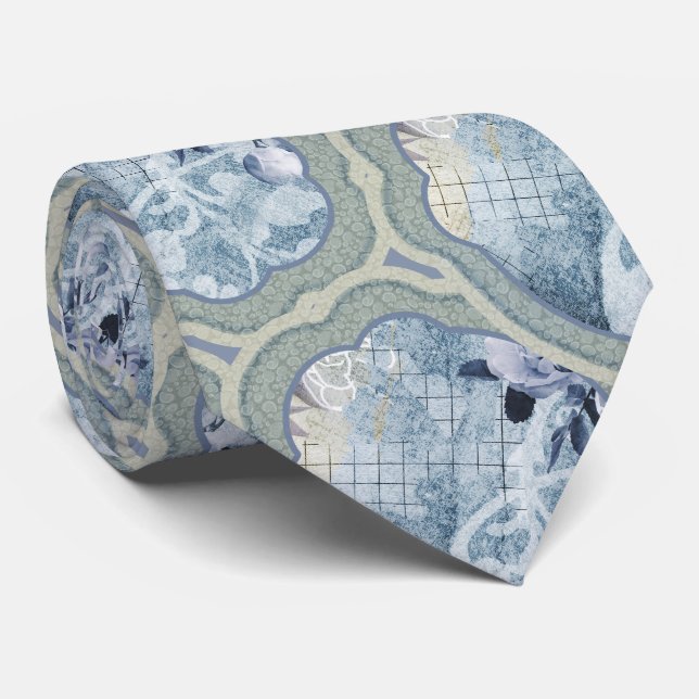 Dreamy Blue Medallion Neck Tie (Rolled)