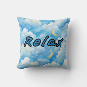 Dreamy Blue Moon & Clouds Celestial Throw Pillow