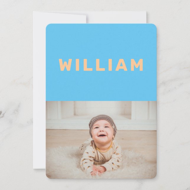 DREAMY | Blue & orange birth announcement card (Front)