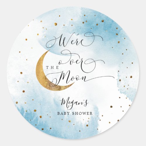 Dreamy Blue Over The Moon Boy Baby Shower  Classic Round Sticker