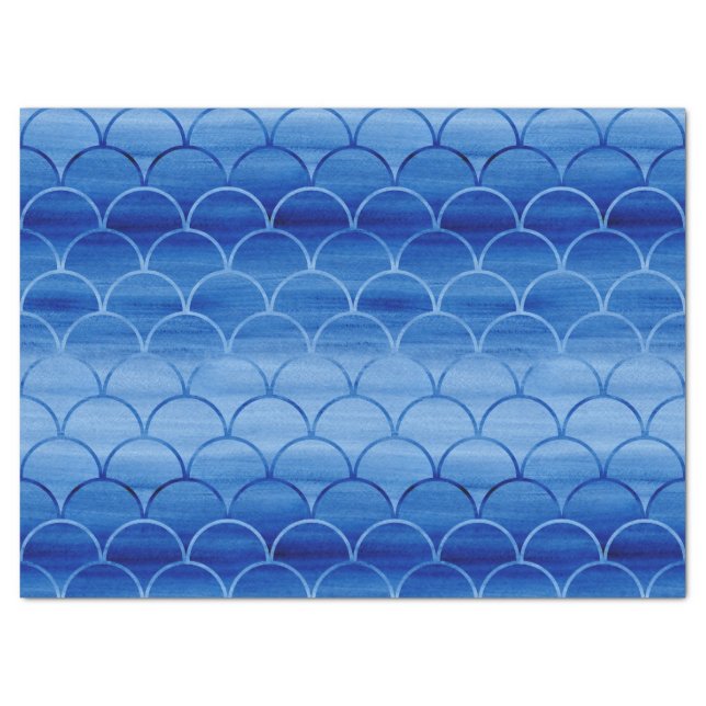 Dreamy Blue Painted Fan Shapes Pattern Tissue Paper (Front)