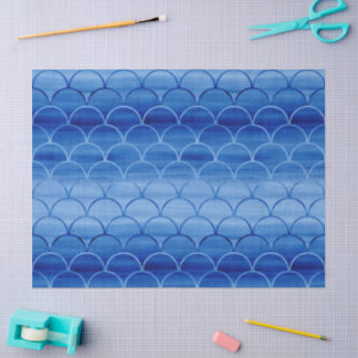 Dreamy Blue Painted Fan Shapes Pattern Tissue Paper