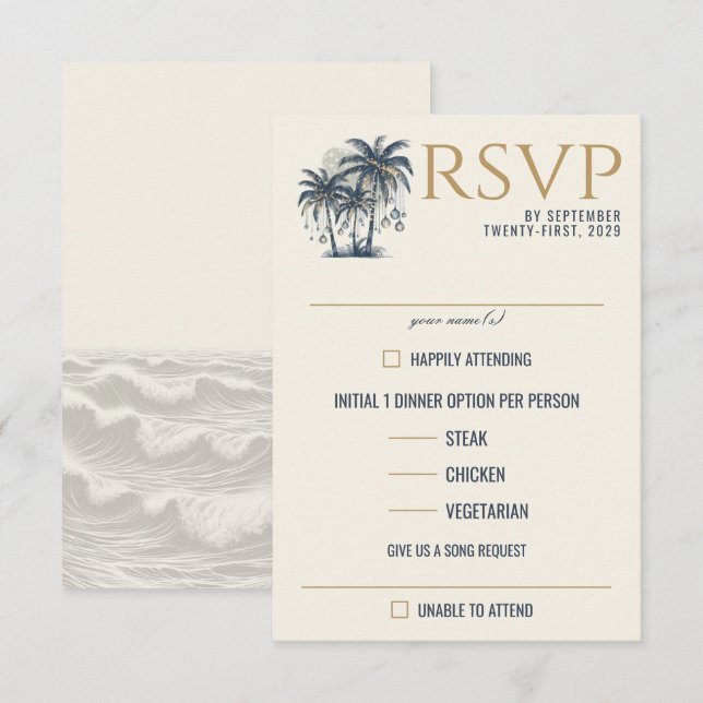 Dreamy Blue Palm Trees Food Choices RSVP Card (Front/Back)