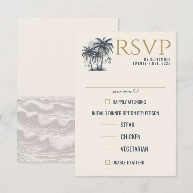 Dreamy Blue Palm Trees Food Choices RSVP Card (Front/Back)