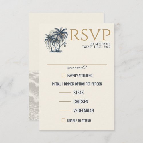 Dreamy Blue Palm Trees Food Choices RSVP Card