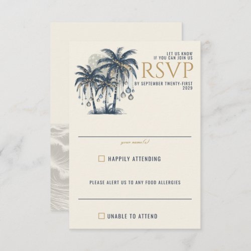 Dreamy Blue Palm Trees Wedding RSVP Card