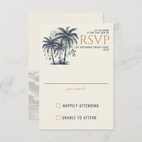 Dreamy Blue Palm Trees Wedding RSVP Card