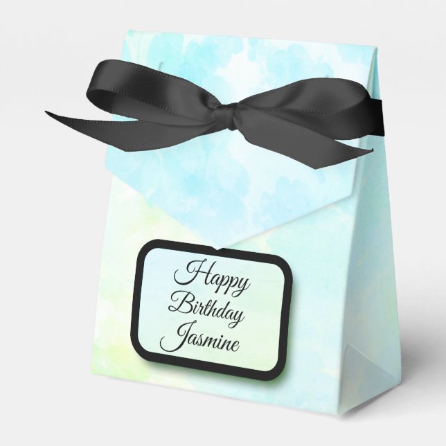 Dreamy Blue Pastel Elegant Personalized Favor Boxes (Front Side)