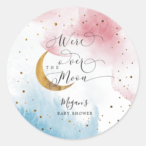 Dreamy Blue Pink Over The Moon Boy Baby Shower  Classic Round Sticker