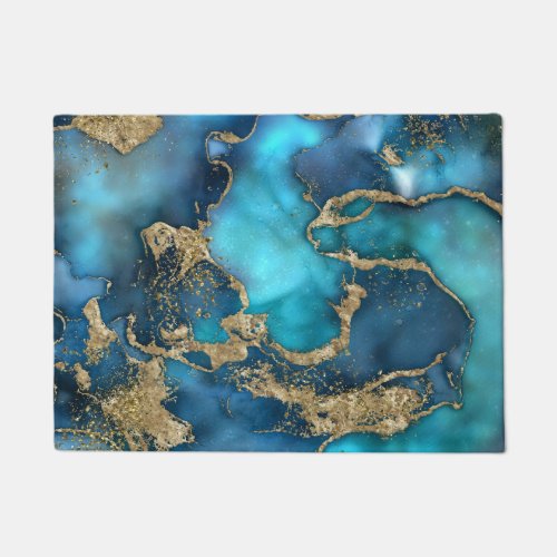 Dreamy Blue Teal and Gold Doormat